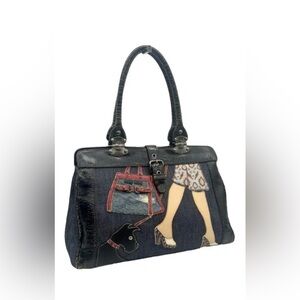 Miu miu cracked leather look denim blue tote large size 12x15